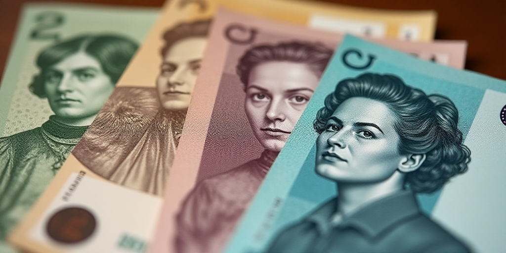 a bunch of different bills with a man on one of them and a woman on the other side of the bill, Aqui