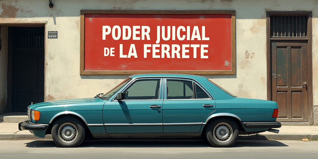 a car is parked in front of a building with a sign on it that says poder judicial de la ferrete, Fed