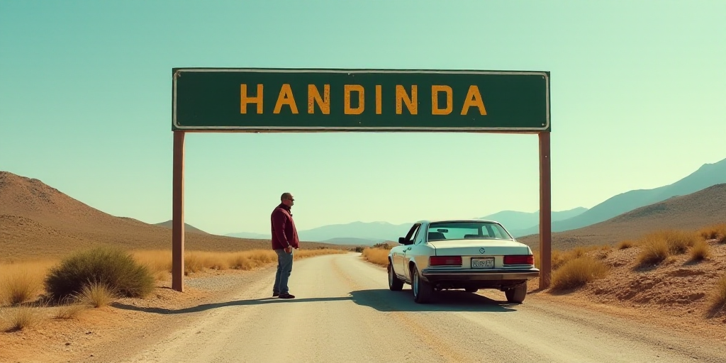 a car is parked under a sign that says habenda national park on it's side and a man is standing unde