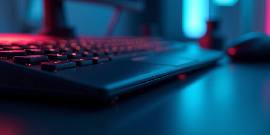 a close up of a computer with a logo on it's side and a keyboard in the background, Andries Stock, r