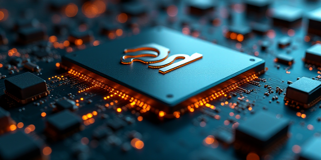 a close up of a cpu chip with the logo of nvidia on it's side and a circuit board in the background,