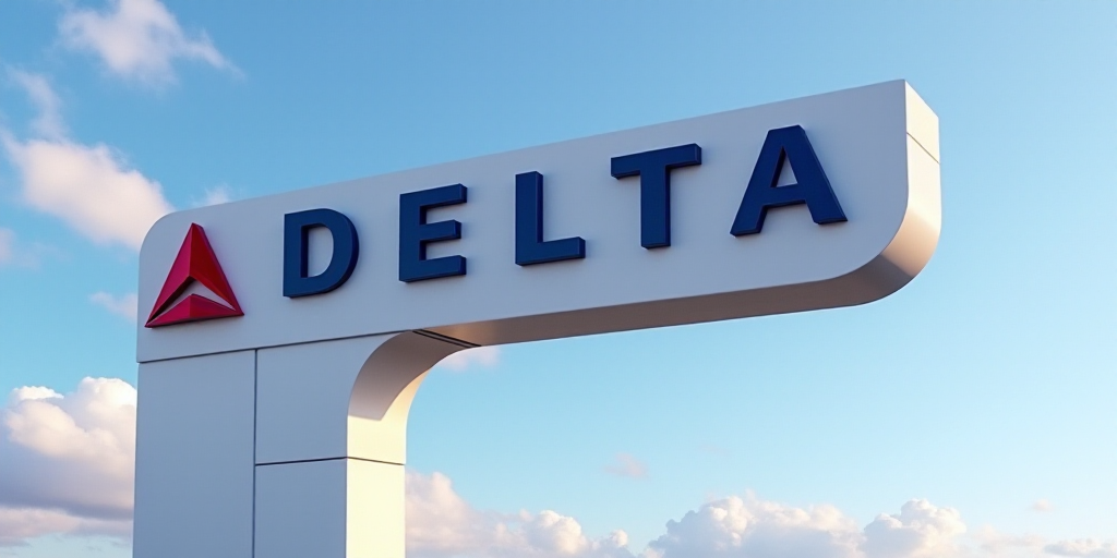 a close up of a delta sign with a sky background and a logo for aeromexico and delta, Aquirax Uno, t