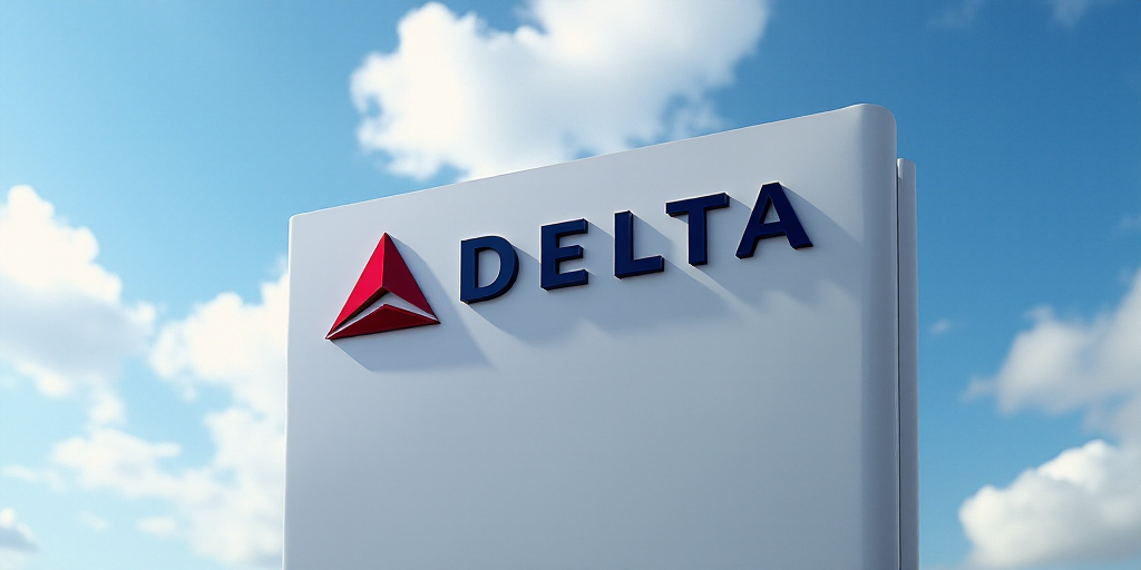 a close up of a delta sign with a sky background and a logo for aeromexico and delta, Aquirax Uno, t