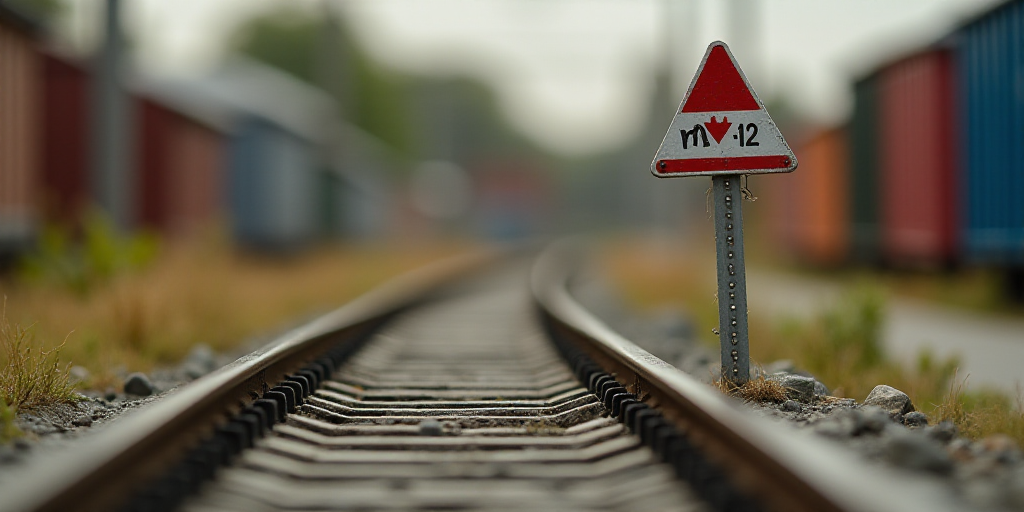 a close up of a small model of a train track with a price sign in the background and a red and white