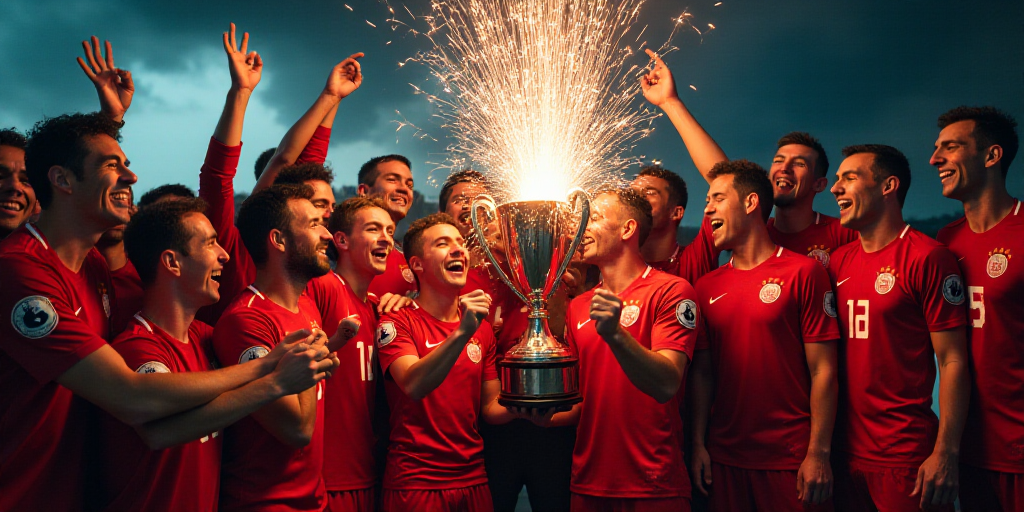 a collage of photos of a team celebrating a victory with a trophy and a photo of the team, Emanuel B
