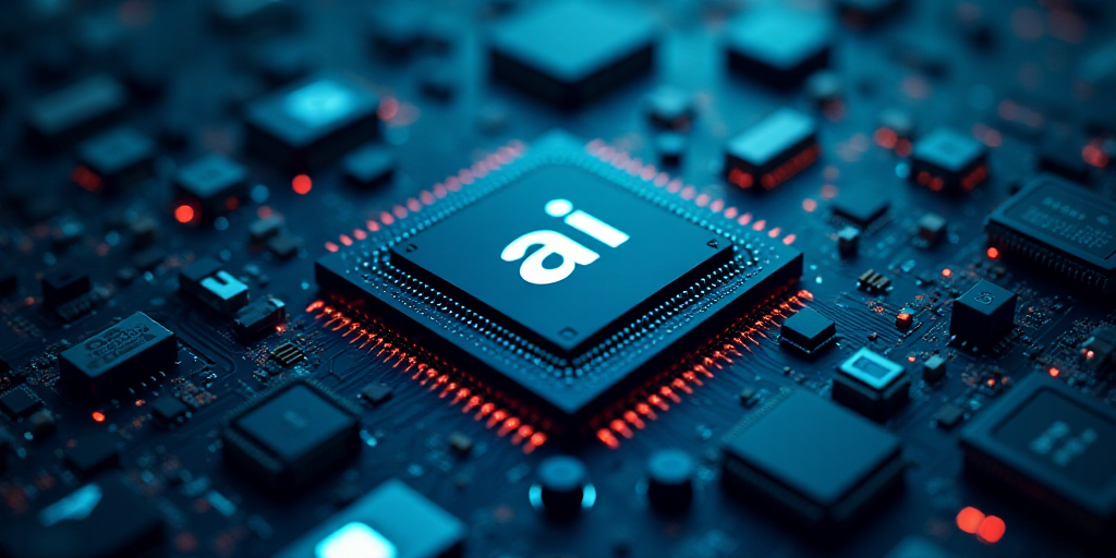 a computer chip with the word ai on it surrounded by icons of other electronic devices and symbols o