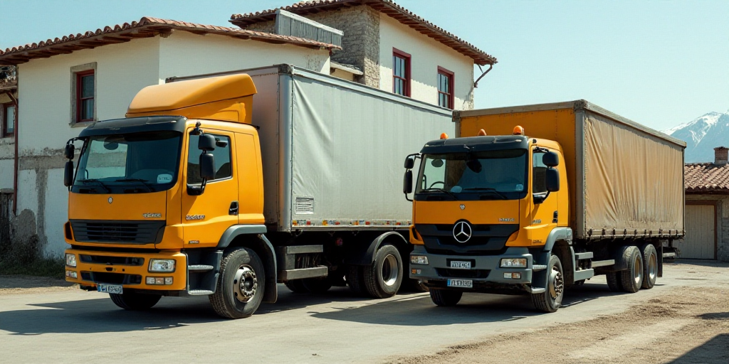a couple of trucks are parked in front of a building with a sign that says reconocimentoo aduannero,