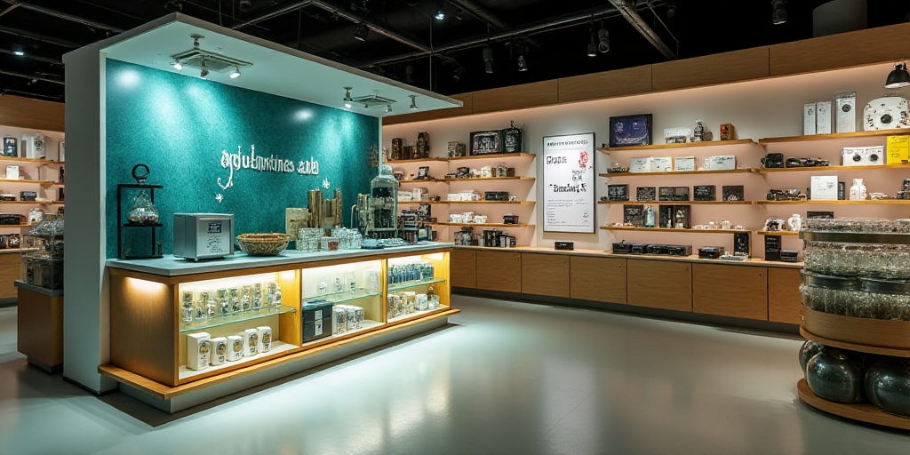 a display in a store with a sign for a company called genomina lab on it's side, Aquirax Uno, biopun