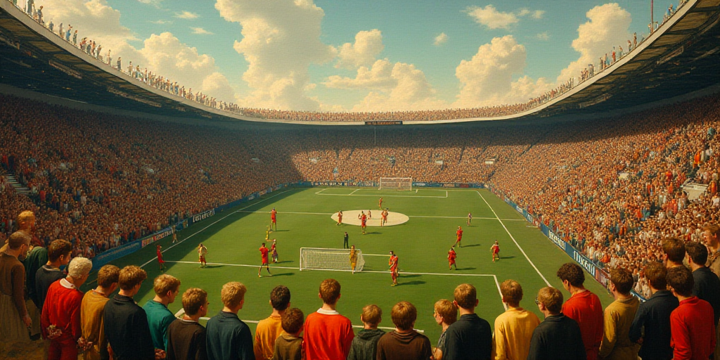 a group of men standing on top of a soccer field next to each other on a field of people, Andrew Rob