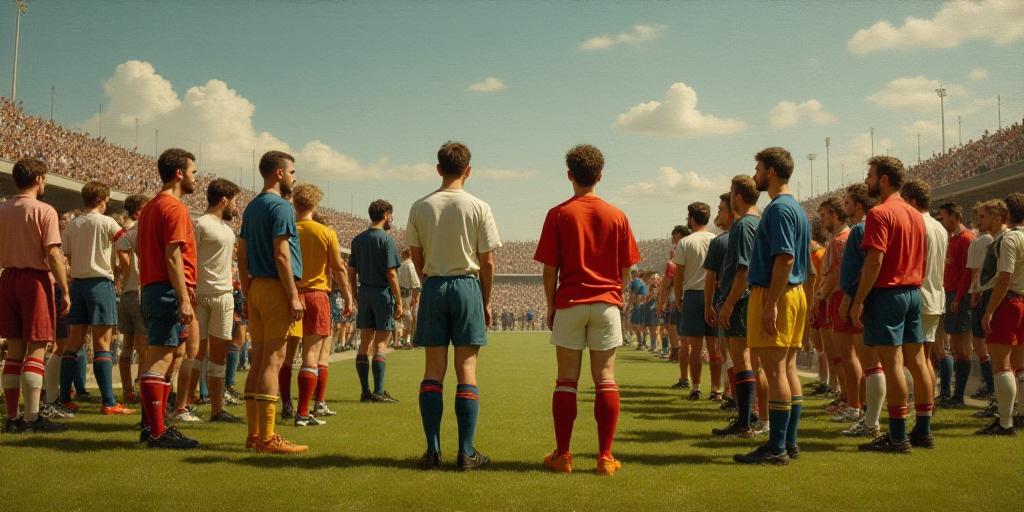 a group of men standing on top of a soccer field next to each other on a field of people, Carles Del