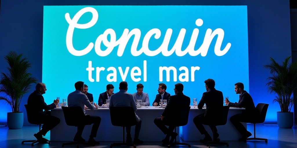 a group of people sitting at a table with a blue backdrop and a large poster behind them that says c