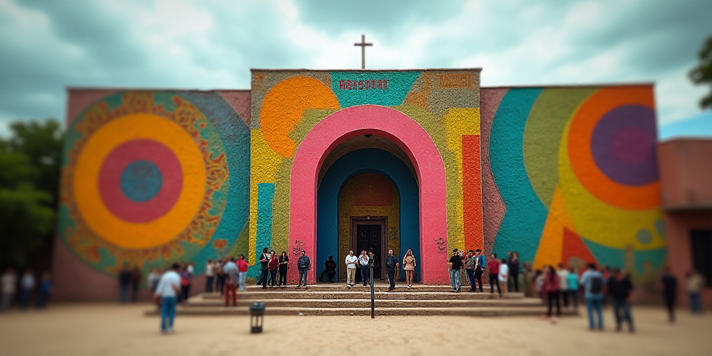 a group of people standing on a stage in front of a building with a sign that says entrega de mecora