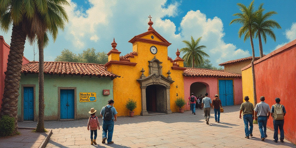 a group of people walking in front of a building with a clock on it's side walk and a sign that says