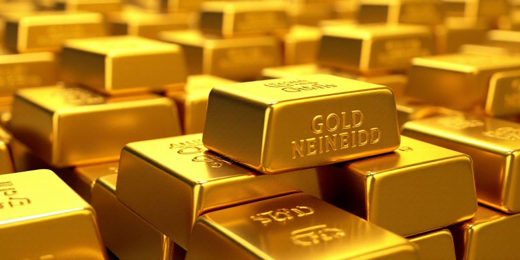 a large amount of gold bars are stacked together in rows and stacked on top of each other, with the
