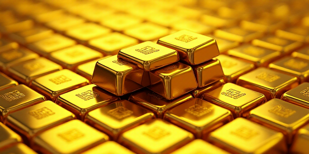 a large amount of gold bars are stacked together in rows and stacked on top of each other, with the