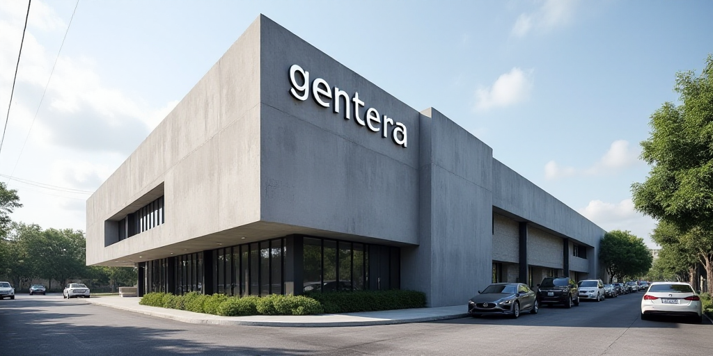 a large building with a sign on the side of it that says gentera on the side of it, Arturo Rivera, u