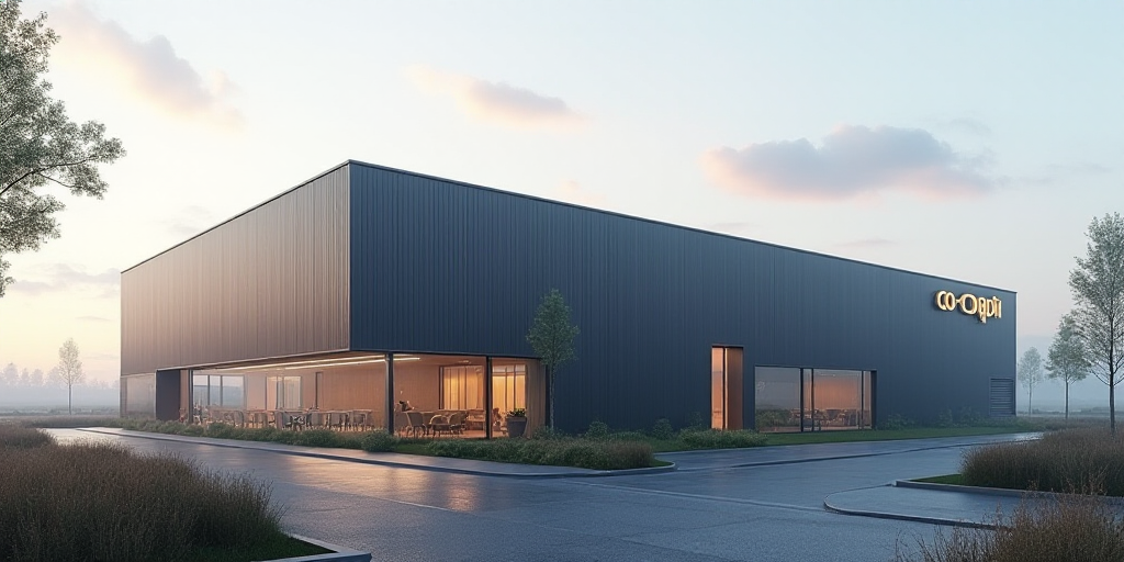 a large building with a sign on the side of it that says co oppli on the side of it, Colijn de Coter