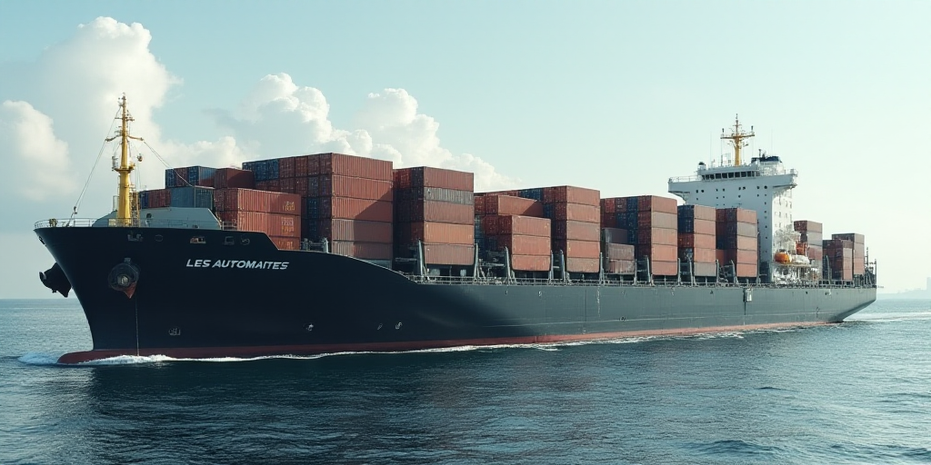 a large cargo ship in a harbor with a lot of containers on it's side and a crane on the side of the
