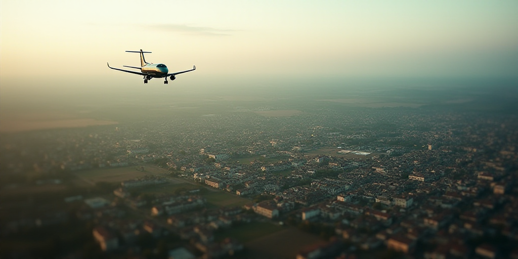 a large city with a lot of houses and lots of land in it and a plane flying over it, Altichiero, aer
