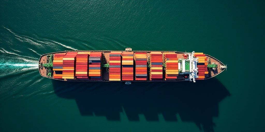 a large container ship is loaded with containers and cargo at the dock of a port in the ocean, top v