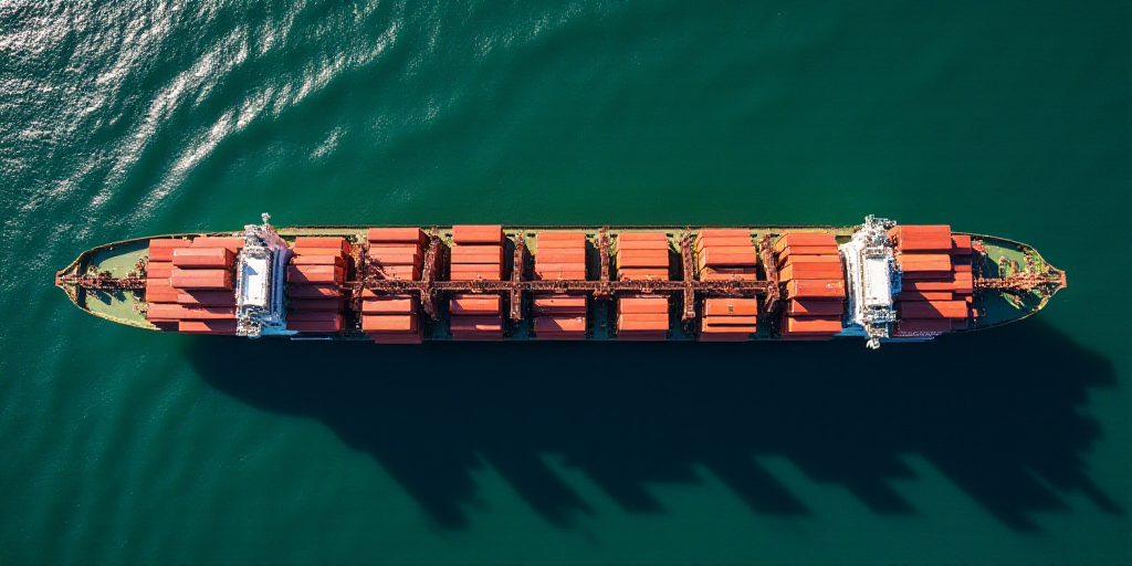 a large container ship is loaded with containers and cargo at the dock of a port in the ocean, top v