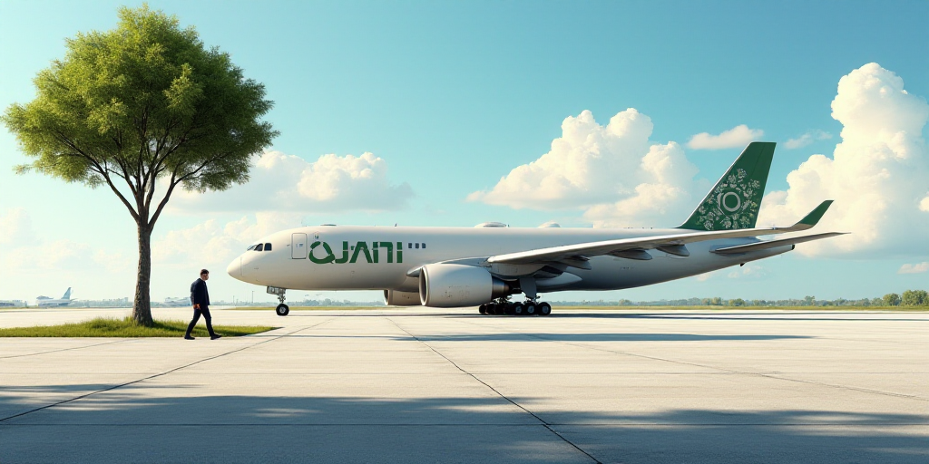 a large jetliner sitting on top of a tarmac next to a tree and a man walking by, Ceferí Olivé, pub
