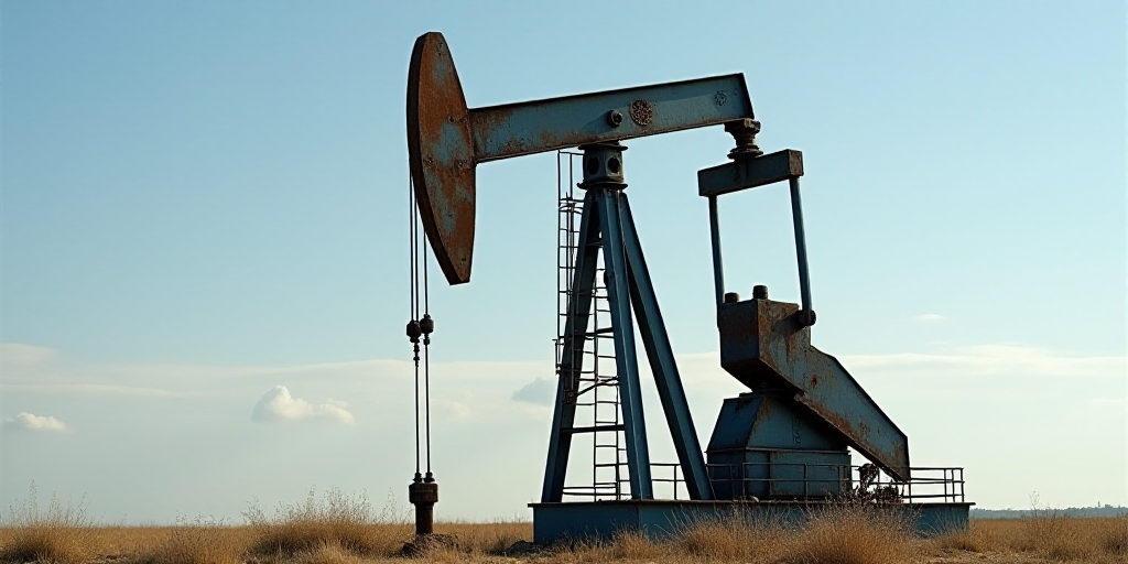 a large oil pump with a sky background behind it and a sign on the side of it that says, oil is not