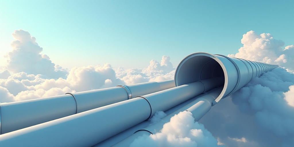 a large pipe with a lot of pipes in it and a sky background with a few clouds in the sky, Andries St