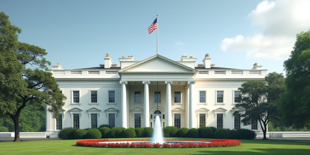 a large white building with a fountain in front of it and a flag pole on top of it and a flag pole o