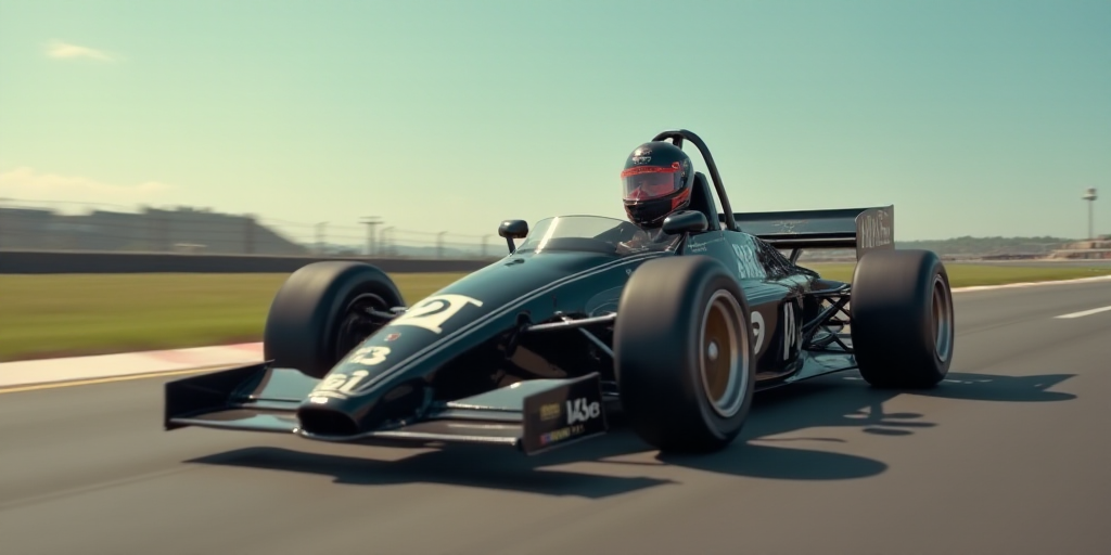 a man driving a race car on a track with a helmet on and a helmet on his head and a helmet on, Adam