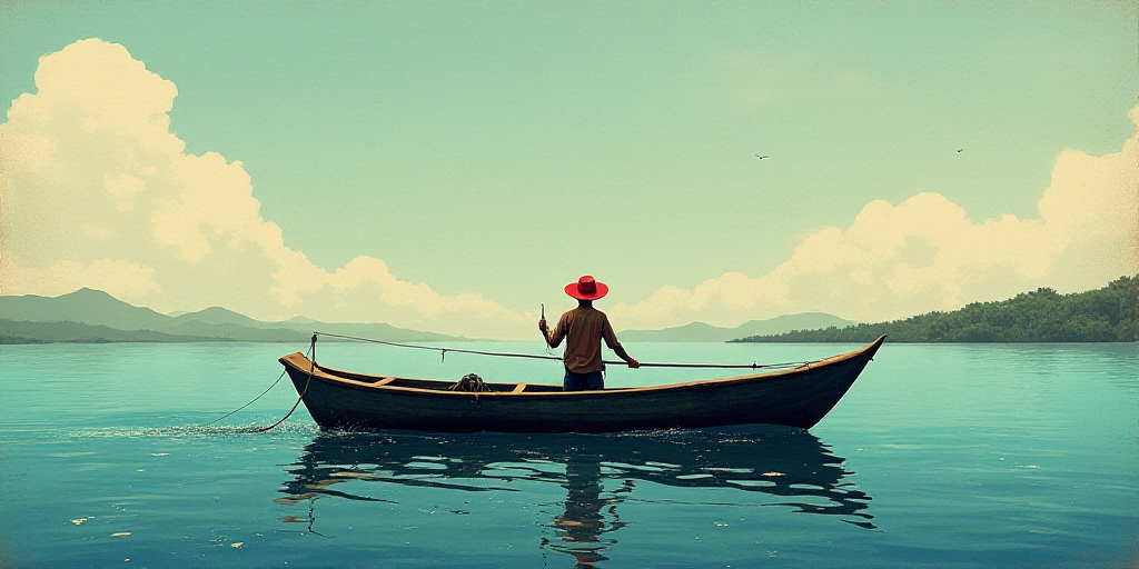 a man in a red hat is on a boat in the water with a fishing line in his hand, Estuardo Maldonado, ig