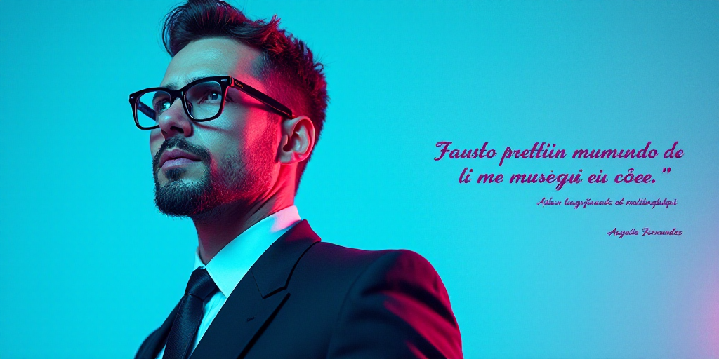 a man in a suit and glasses with a blue background and a quote from the author, fausto prettiin mund