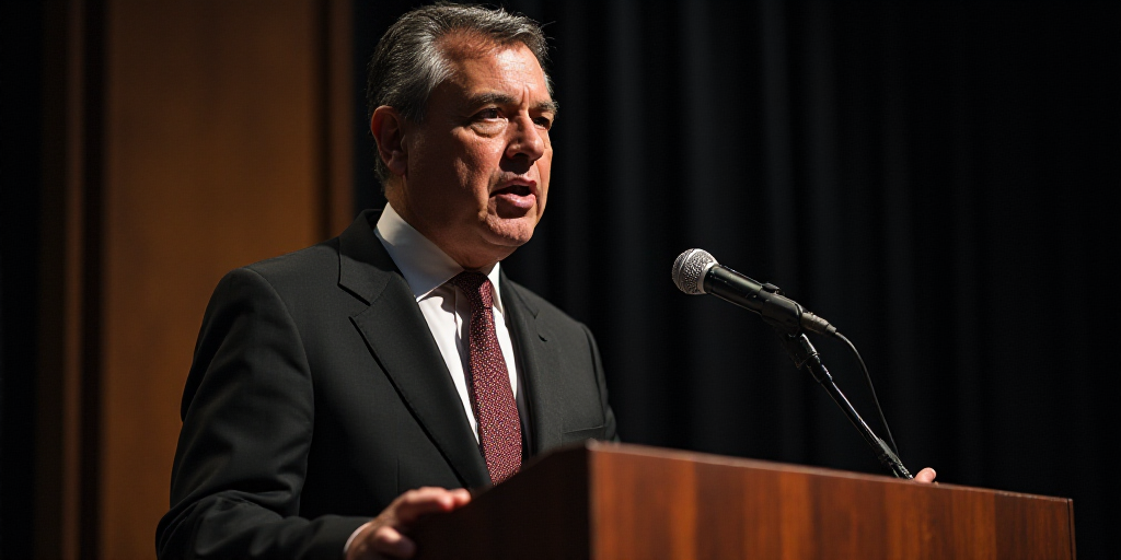 a man in a suit and tie giving a speech at a podium with a microphone in front of him, Federico Urib