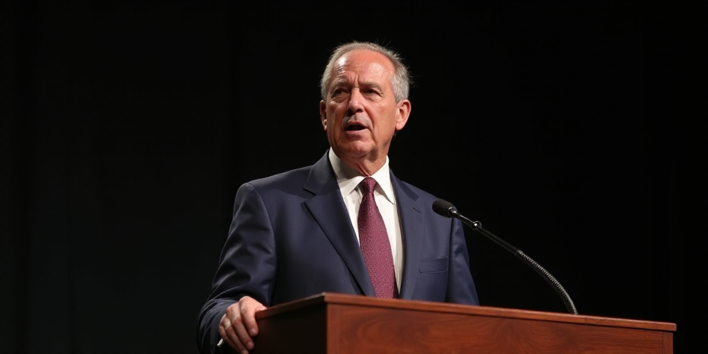 a man in a suit and tie giving a speech at a podium with a microphone in front of him, Donald Roller