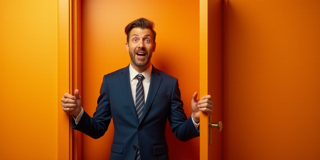 a man in a suit and tie is making a face while holding a door handle up to his face, Donald Roller W
