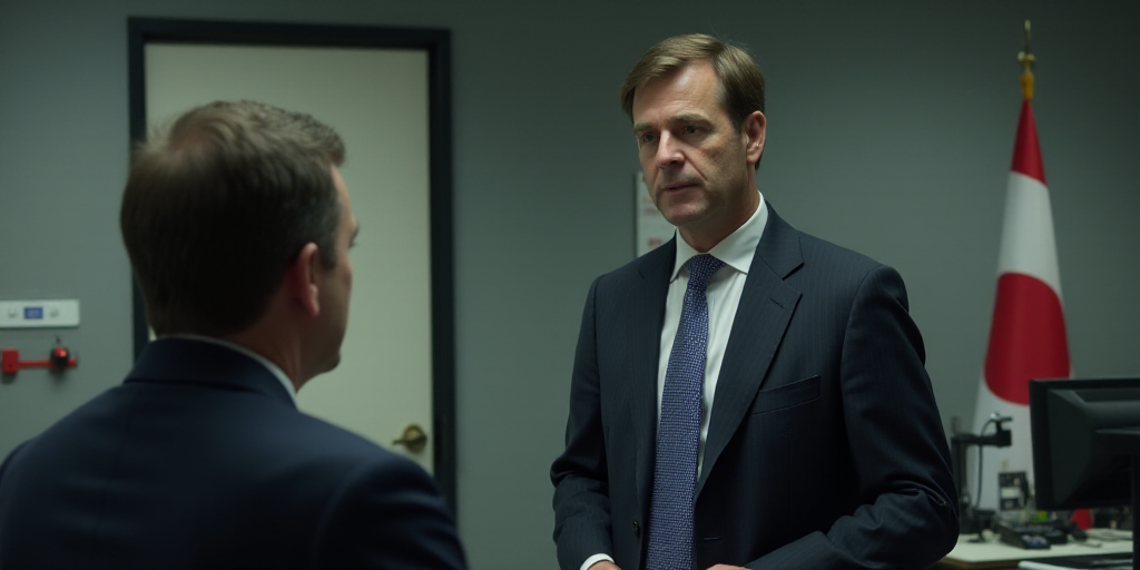 a man in a suit and tie is talking to someone in a room with a machine and a flag, Ei-Q, vfx, a stoc