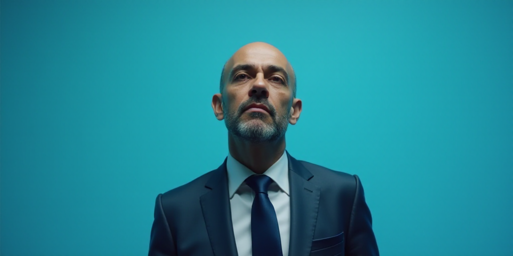 a man in a suit and tie standing in front of a blue background with a caption that reads el paso ros