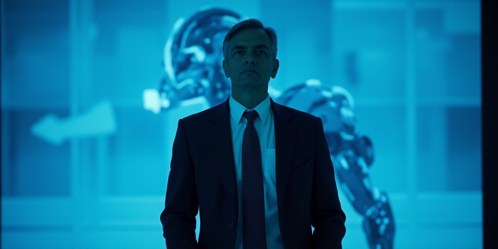 a man in a suit and tie standing in front of a blue background with a black and white photo, Edward