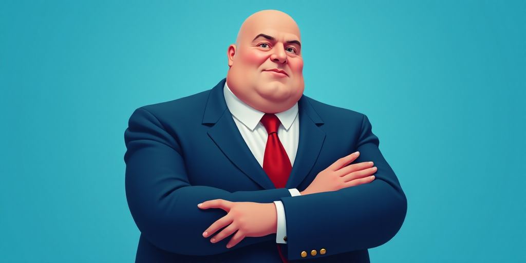 a man in a suit and tie with his arms crossed and his arms crossed, with a blue background, Fernando