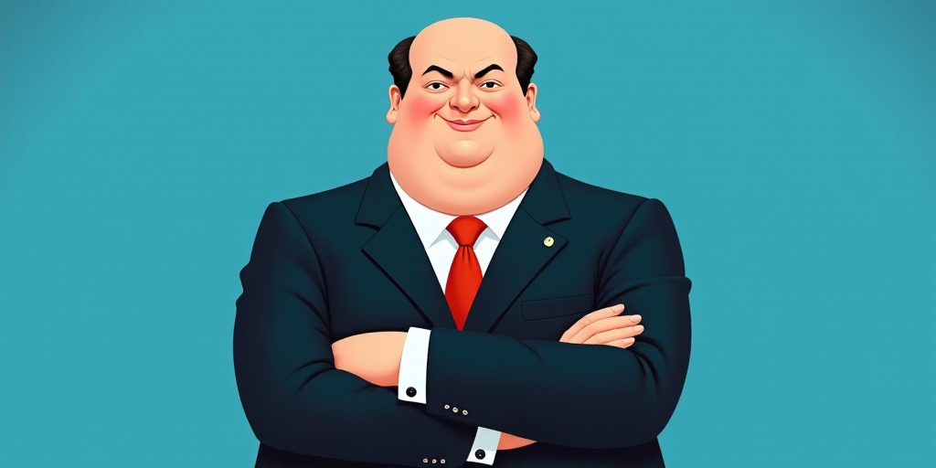 a man in a suit and tie with his arms crossed and his arms crossed, with a blue background, Fernando