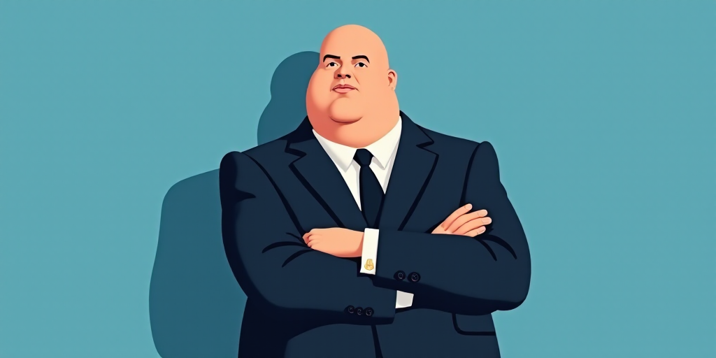 a man in a suit and tie with his arms crossed and his arms crossed, with a blue background, Fernando