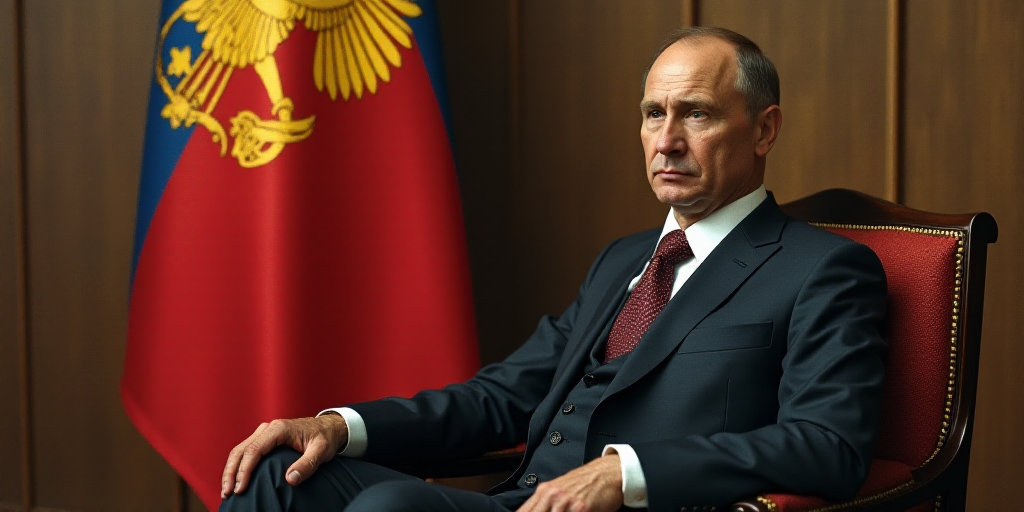 a man in a suit sitting in a chair in front of a flag and a chair with a tie on it, Boris Vladimirsk
