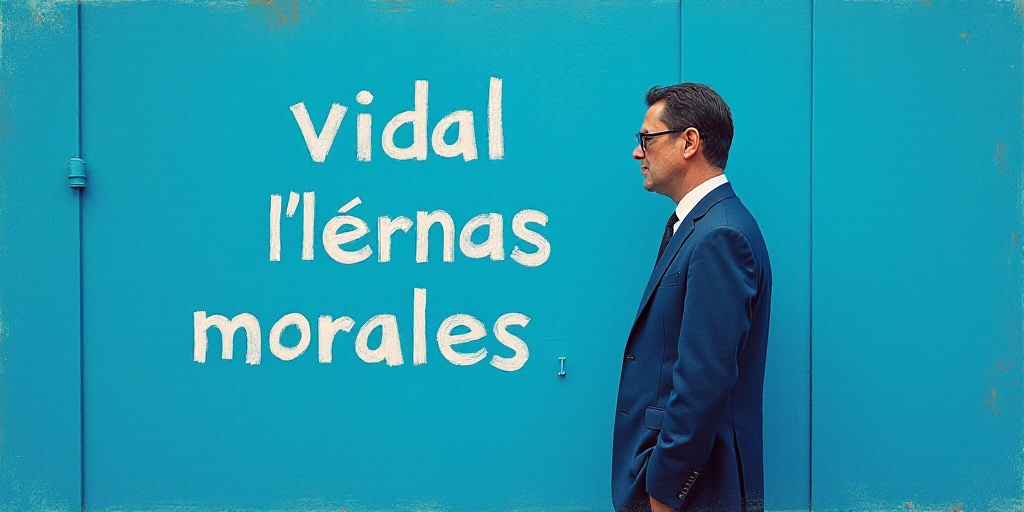 a man in a suit standing in front of a blue background with the words vidal llernas morales, Eduardo