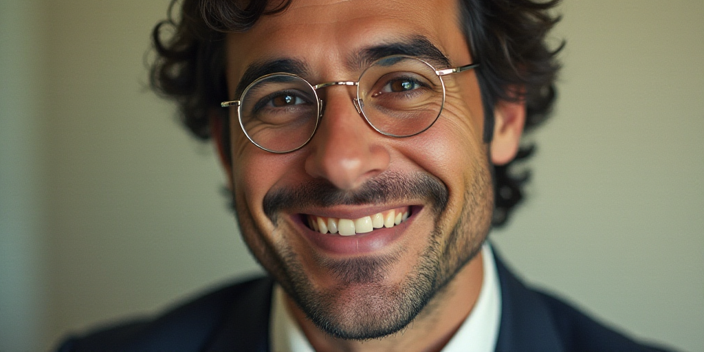 a man in a tie is smiling for the camera with a caption in spanish above him that reads, enrique cam