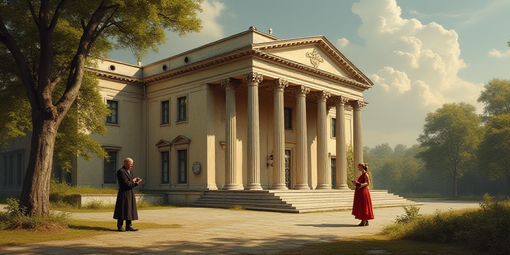 a man standing in front of a building with a cell phone in his hand and a woman standing in front of
