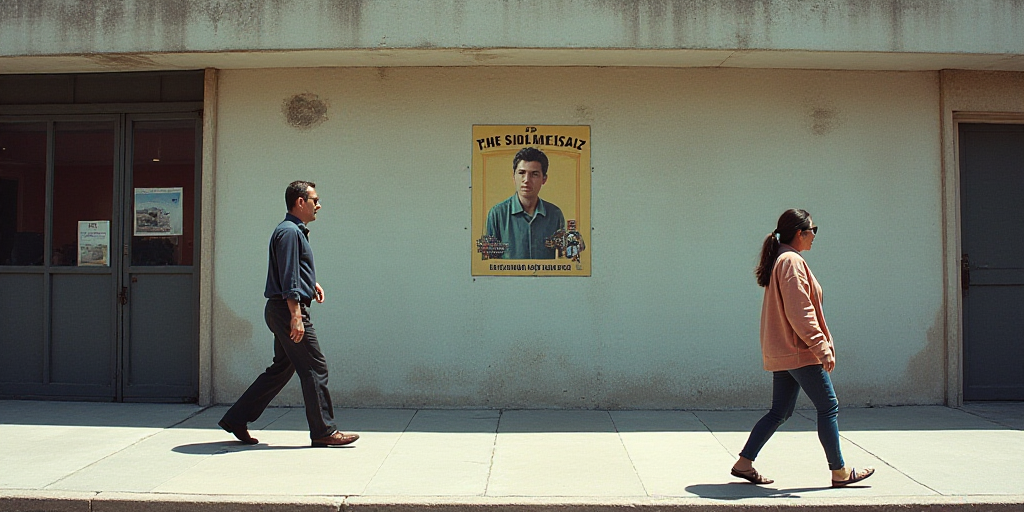 a man walking past a building with a sign on it's side and a woman walking past it, Carlos Francisco