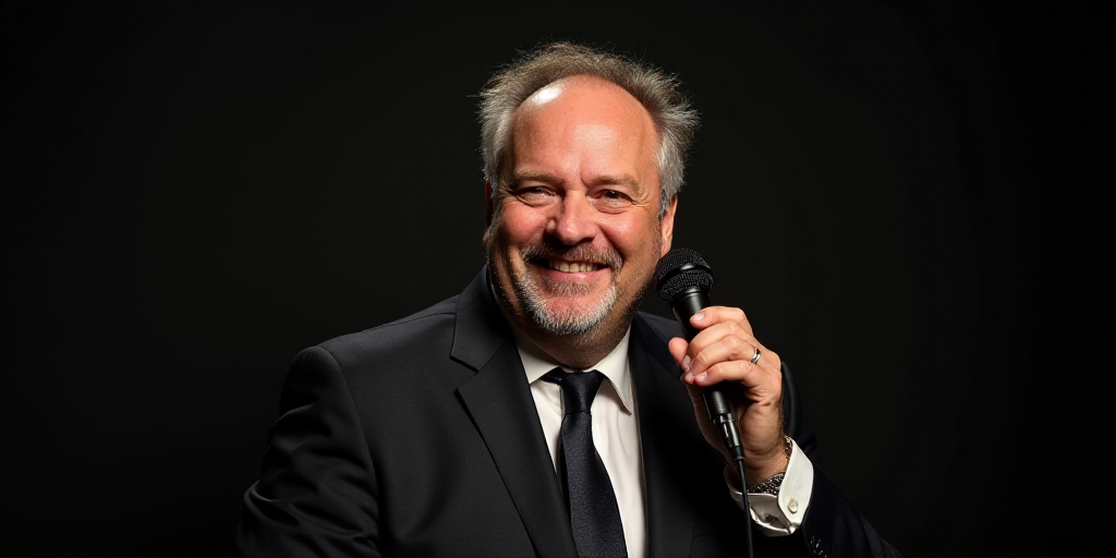 a man with a suit and tie on holding a microphone up to his ear and smiling at the camera, David Dou
