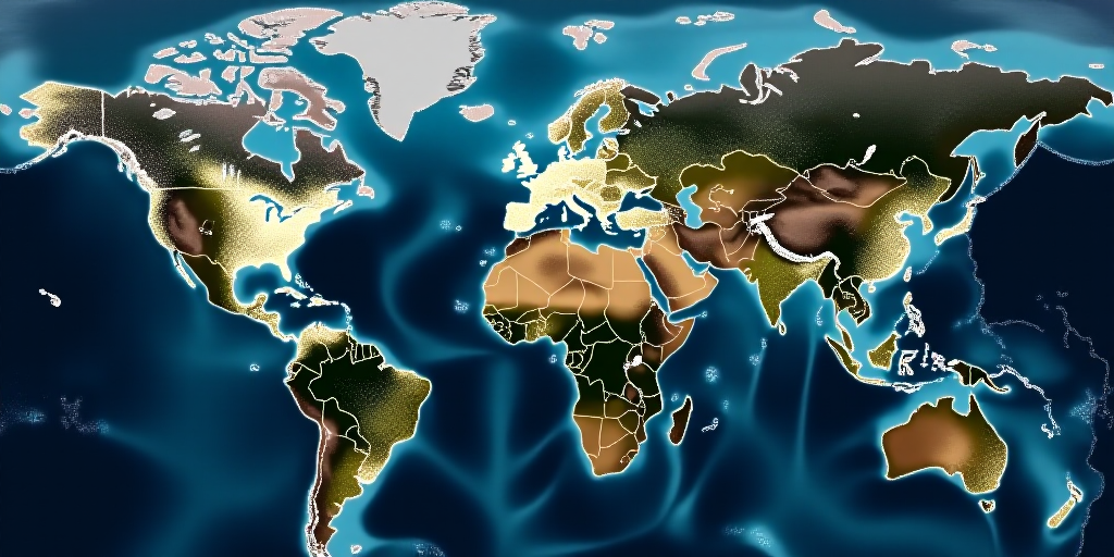 a map of the earth showing the major areas of the ocean and the major areas of the land that are in