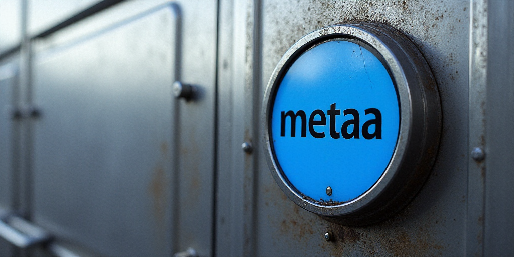 a metal sign with a blue circle on it's side that says metaa on it's side, Ai-Mitsu, weta digital, a