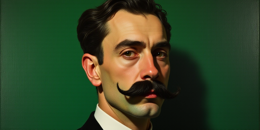 a painting of a man with a mustache and a mustache on his face, with a green background,, Edward Oth